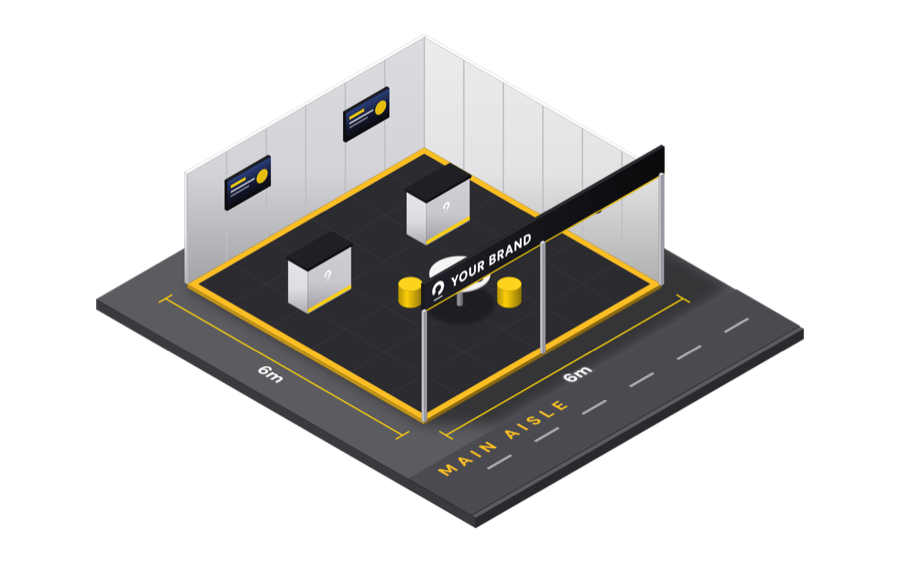 Gold shell scheme stand, 6m by 6m