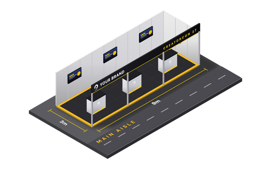 Gold shell scheme stand, 9m by 3m