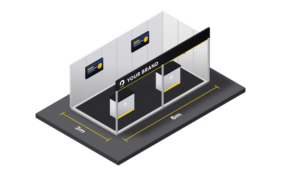 Silver shell scheme stand, 6m by 3m